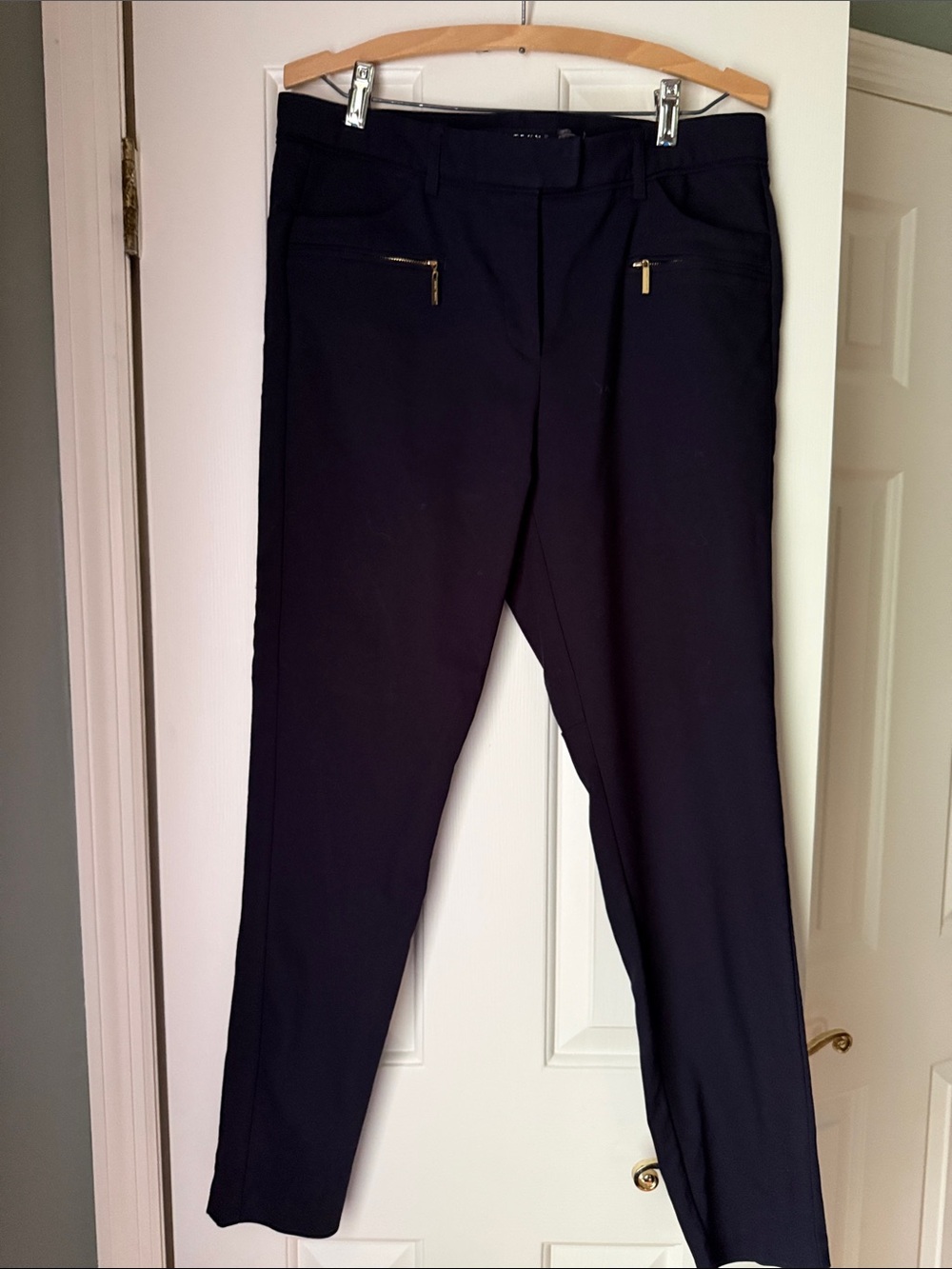 Ivanka Trump Navy Blue Slim Dress Pants with Gold Zippers